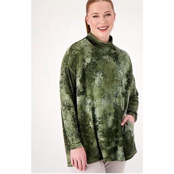 LOGO Lounge by Lori Goldstein Tie-Dye Drop Shoulder Top Green Seaweed 1X A566546 - Picture 1 of 11